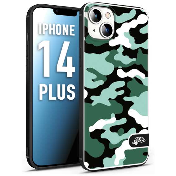 CUSTOMIZZA - Custodia cover nera morbida in tpu compatibile per iPhone 14 PLUS camouflage mimetico militare verde green