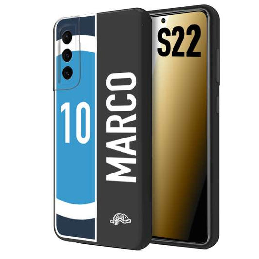 CUSTOMIZZA - Custodia cover nera morbida in tpu compatibile per Samsung S22 personalizzata calcio football nome e numero calciatori biancoazzurri bianco celesti