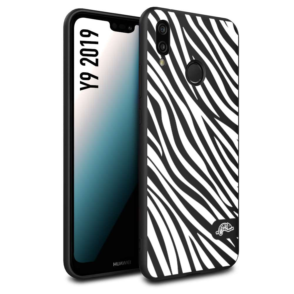 CUSTOMIZZA - Custodia cover nera morbida in tpu compatibile per Huawei Y9 2019 zebrata maculata a rilievo soft touch donna bianca