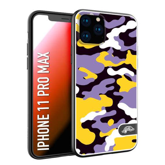 CUSTOMIZZA - Custodia cover nera morbida in tpu compatibile per iPhone 11 PRO MAX camouflage mimetico militare viola lilla giallo