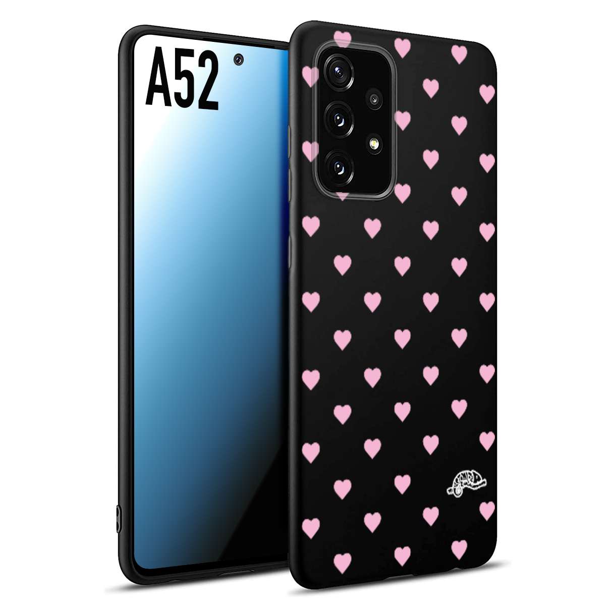 CUSTOMIZZA - Custodia cover nera morbida in tpu compatibile per Samsung A52 cuori pois rosa su nero donna pin up vintage