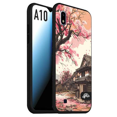 CUSTOMIZZA - Custodia cover nera morbida in tpu compatibile per Samsung A10 casa giapponese rosa ciliegio in fiore disegnata tattoo