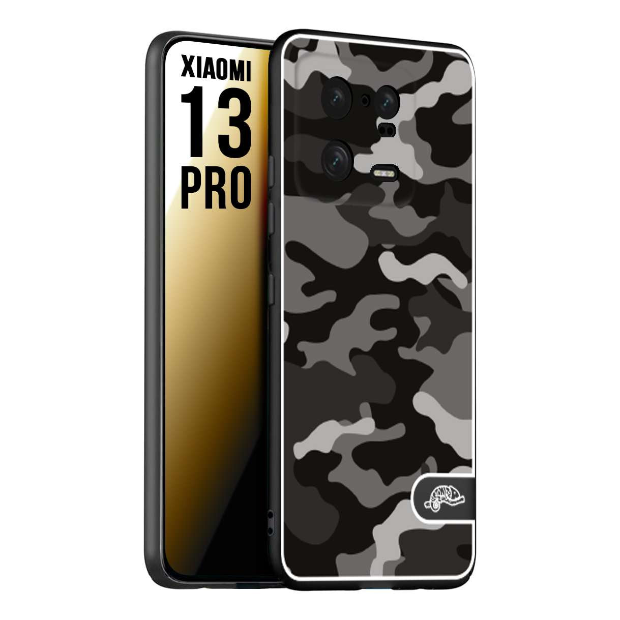 CUSTOMIZZA - Custodia cover nera morbida in tpu compatibile per Xiaomi 13 PRO camouflage mimetico militare nero black grigio