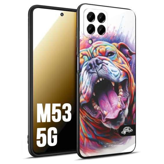 CUSTOMIZZA - Custodia cover nera morbida in tpu compatibile per Samsung M53 5G animali color bulldog cane dog colori vibranti disegnato schizzo