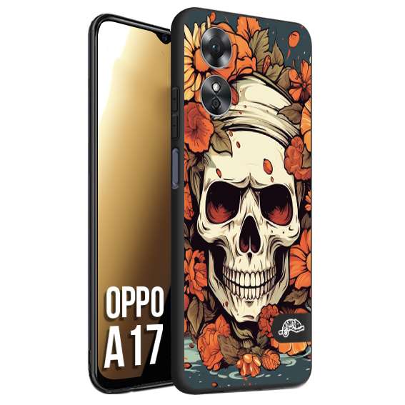 CUSTOMIZZA - Custodia cover nera morbida in tpu compatibile per Oppo A17 teschio skull flowers fiori tattoo disegnato alta definizione