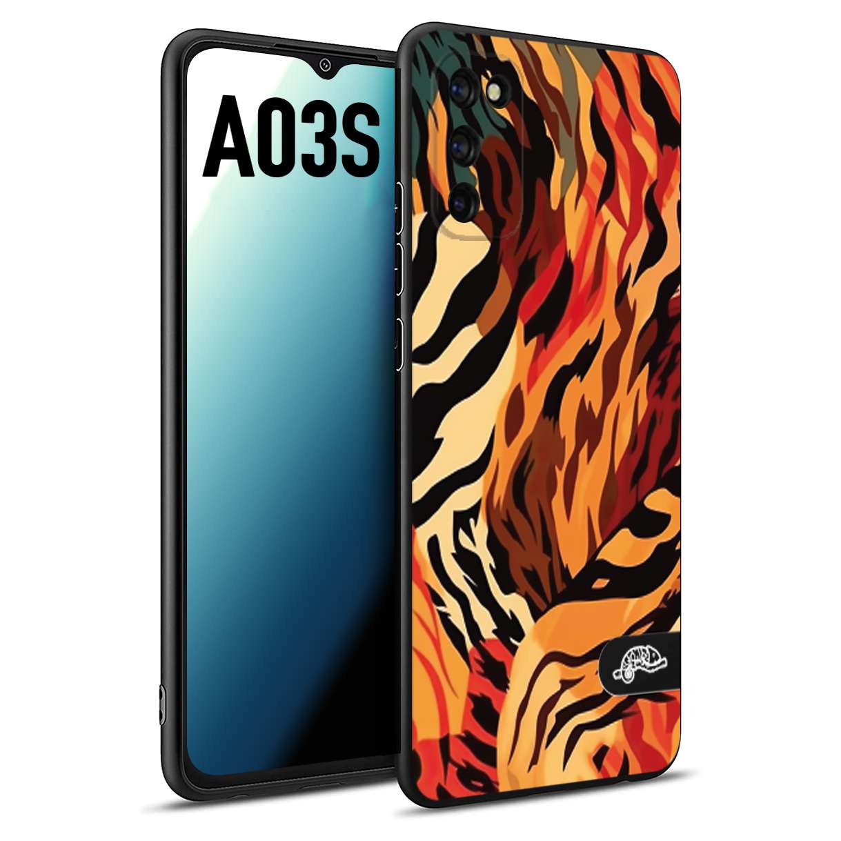 CUSTOMIZZA - Custodia cover nera morbida in tpu compatibile per Samsung A03S leopardato maculato tigrato tiger colorata gialla rossa arancio