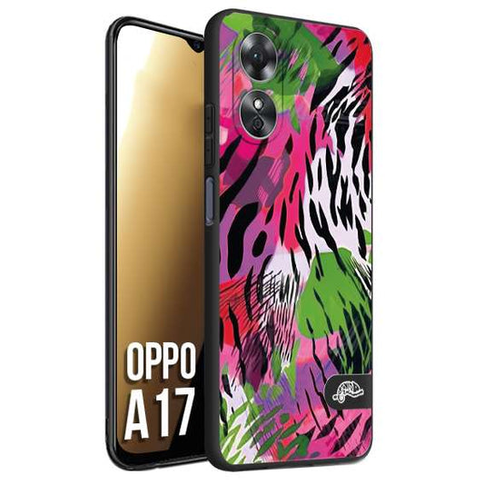 CUSTOMIZZA - Custodia cover nera morbida in tpu compatibile per Oppo A17 leopardato tigrato tiger colorata summer color verde fucsia