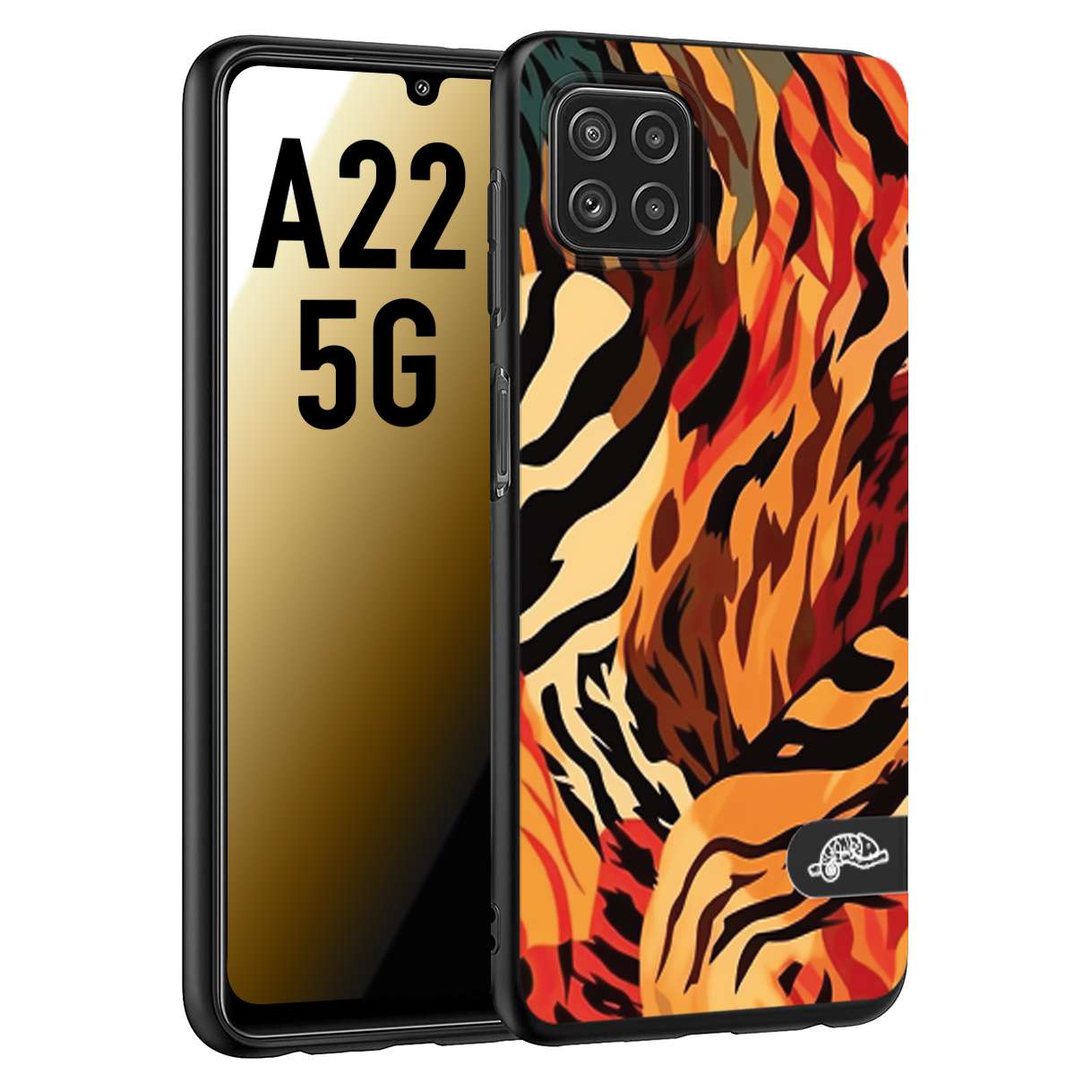 CUSTOMIZZA - Custodia cover nera morbida in tpu compatibile per Samsung A22 5G leopardato maculato tigrato tiger colorata gialla rossa arancio