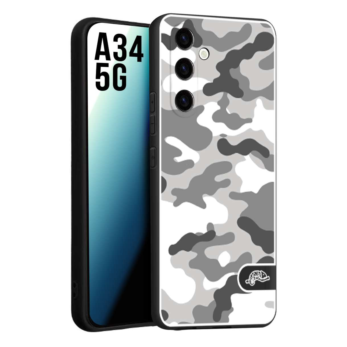 CUSTOMIZZA - Custodia cover nera morbida in tpu compatibile per Samsung A34 5G camouflage mimetico militare bianco white