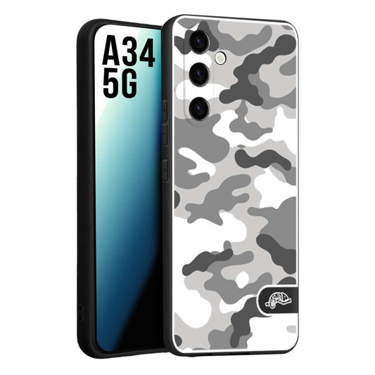 CUSTOMIZZA - Custodia cover nera morbida in tpu compatibile per Samsung A34 5G camouflage mimetico militare bianco white