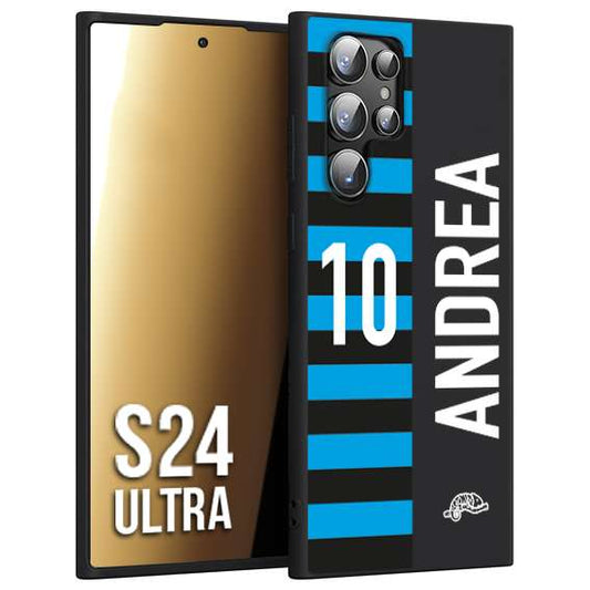 CUSTOMIZZA - Custodia cover nera morbida in tpu compatibile per Samsung S24 ULTRA personalizzata calcio football nome e numero calciatori nerazzurra