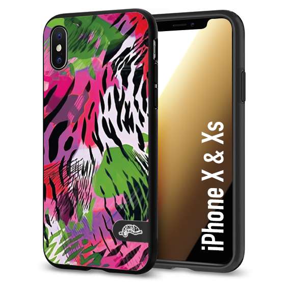 CUSTOMIZZA - Custodia cover nera morbida in tpu compatibile per iPhone X - Xs leopardato tigrato tiger colorata summer color verde fucsia