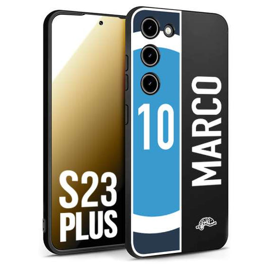 CUSTOMIZZA - Custodia cover nera morbida in tpu compatibile per Samsung S23 PLUS personalizzata calcio football nome e numero calciatori biancoazzurri bianco celesti