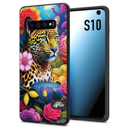 CUSTOMIZZA - Custodia cover nera morbida in tpu compatibile per Samsung S10 fiori astratti donna flower fantasia leopardo ghepardo animali colorati