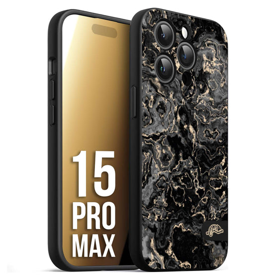 CUSTOMIZZA - Custodia cover nera morbida in tpu compatibile per iPhone 15 PRO MAX effetto marmo marble nero black venature dorato pietra