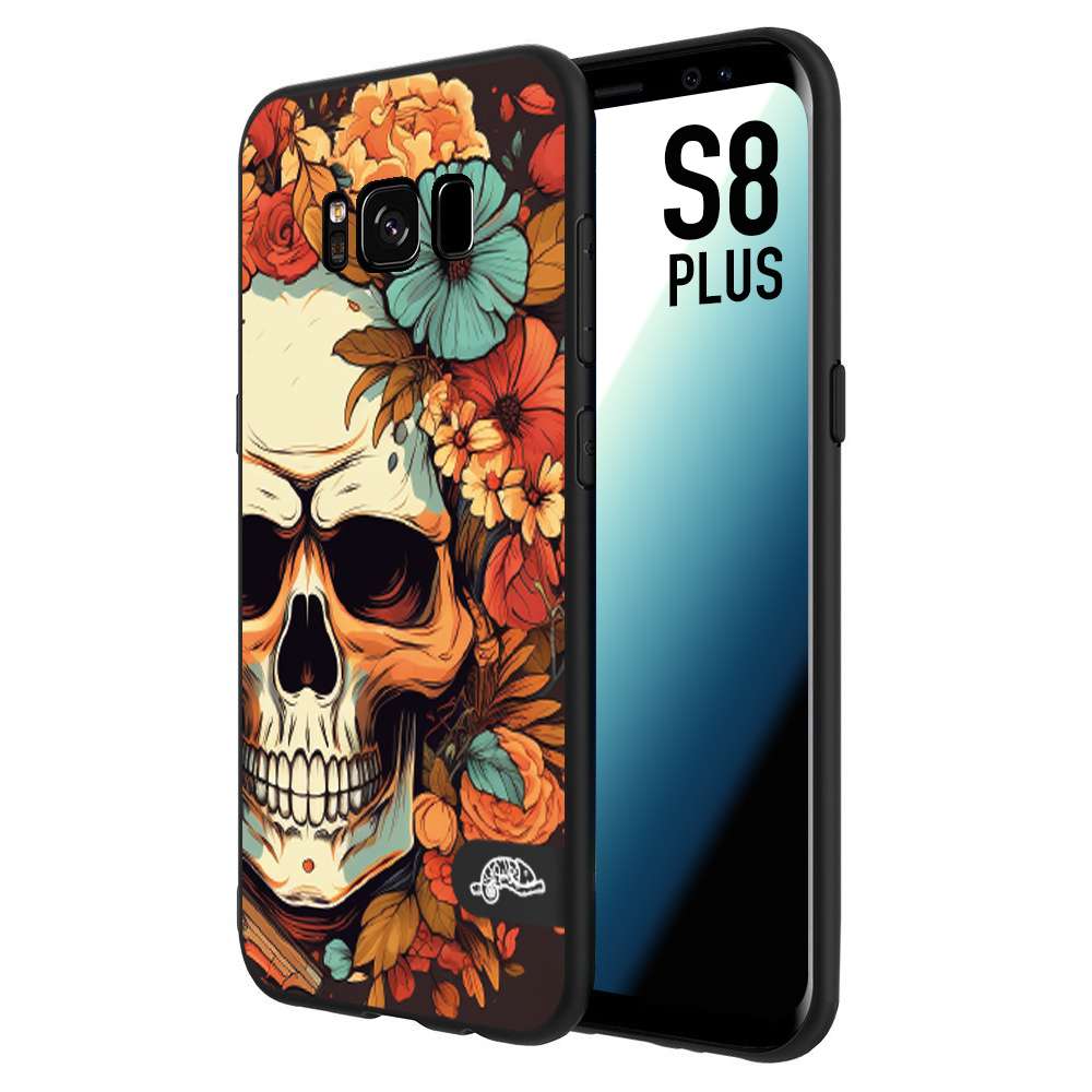 CUSTOMIZZA - Custodia cover nera morbida in tpu compatibile per Samsung S8 PLUS teschio skull flowers fiori autunnali arancio celeste tattoo