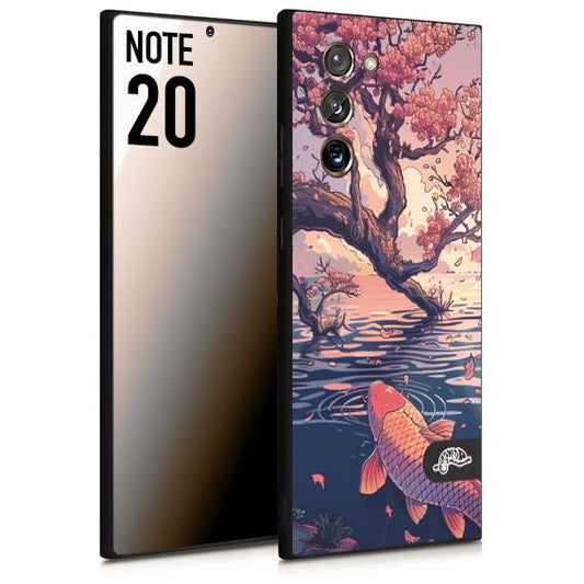 CUSTOMIZZA - Custodia cover nera morbida in tpu compatibile per Samsung NOTE 20 giapponese lago carpa koi rosa con foglie d'acero disegnata tattoo