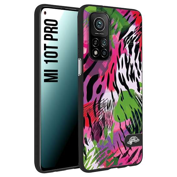 CUSTOMIZZA - Custodia cover nera morbida in tpu compatibile per Xiaomi Mi 10T PRO leopardato tigrato tiger colorata summer color verde fucsia