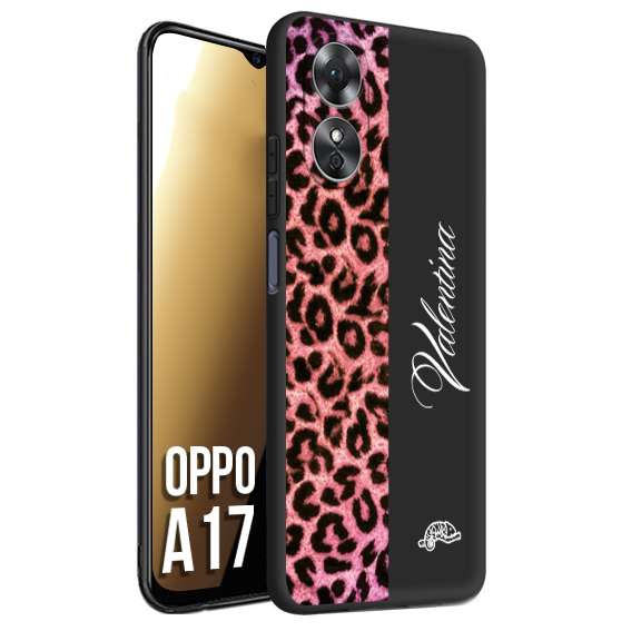 CUSTOMIZZA - Custodia cover nera morbida in tpu compatibile per Oppo A17 leopardato rosa fucsia personalizzata nome iniziali