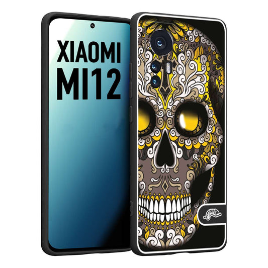 CUSTOMIZZA - Custodia cover nera morbida in tpu compatibile per Xiaomi 12 5G teschio messicano Mexican skull nero giallo