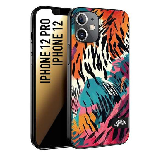 CUSTOMIZZA - Custodia cover nera morbida in tpu compatibile per iPhone 12 - 12 PRO leopardato maculato tigrato tiger colorata summer color