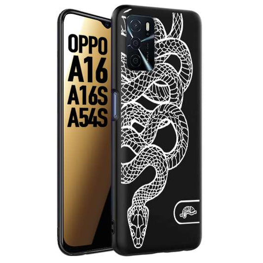 CUSTOMIZZA - Custodia cover nera morbida in tpu compatibile per Oppo A16 - A16S - A54S serpente snake bianco a rilievo disegnato tattoo tatuaggio