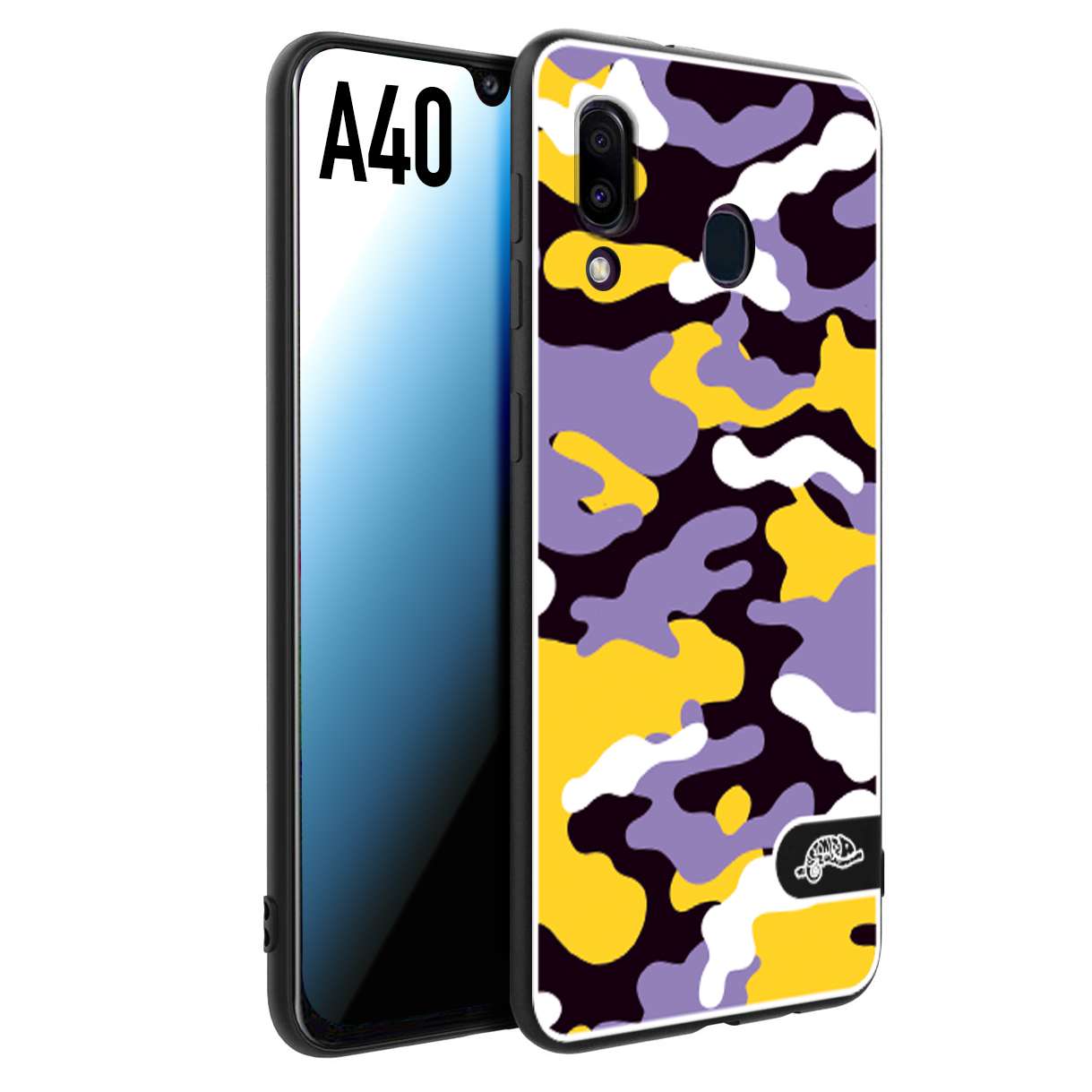 CUSTOMIZZA - Custodia cover nera morbida in tpu compatibile per Samsung A40 camouflage mimetico militare viola lilla giallo