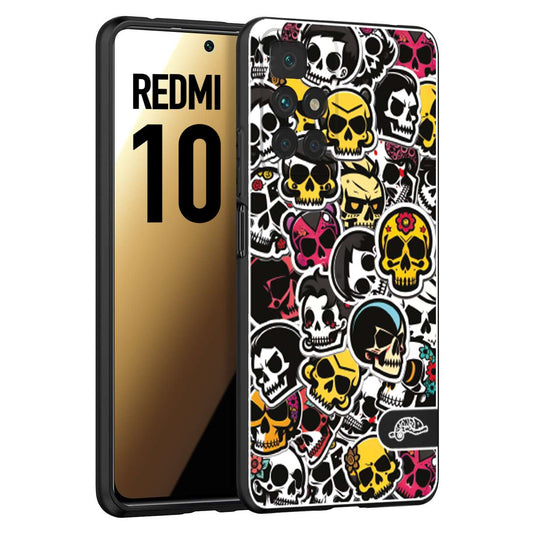 CUSTOMIZZA - Custodia cover nera morbida in tpu compatibile per Xiaomi Redmi 10 sticker bomb teschi colorati adesivi skulls skater snowboard