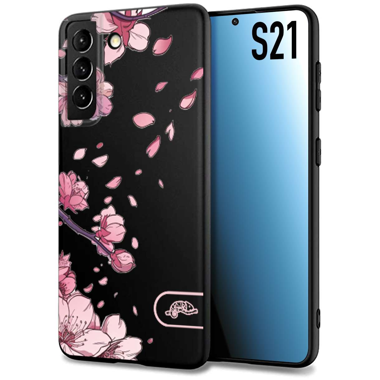 CUSTOMIZZA - Custodia cover nera morbida in tpu compatibile per Samsung S21 giapponese fiori di ciliegio in fiore a rilievo disegnata tattoo