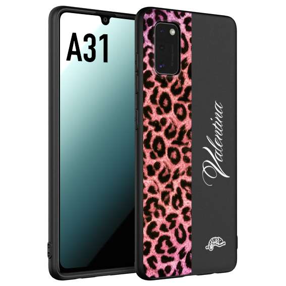 CUSTOMIZZA - Custodia cover nera morbida in tpu compatibile per Samsung A31 leopardato rosa fucsia personalizzata nome iniziali