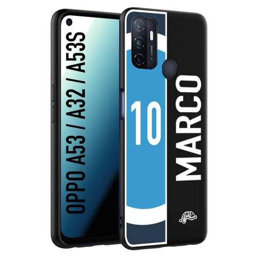 CUSTOMIZZA - Custodia cover nera morbida in tpu compatibile per Oppo A53 - A32 - A53S personalizzata calcio football nome e numero calciatori biancoazzurri bianco celesti