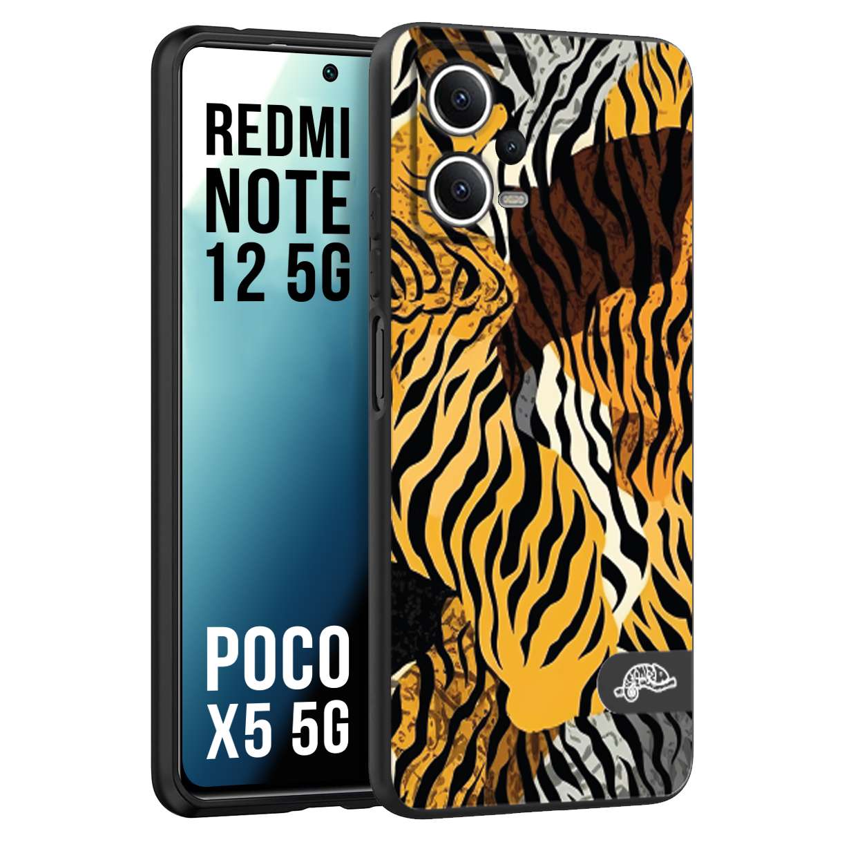 CUSTOMIZZA - Custodia cover nera morbida in tpu compatibile per Xiaomi Redmi Note 12 - POCO X5 5G leopardato tigrato tiger colorata donna fashion estate