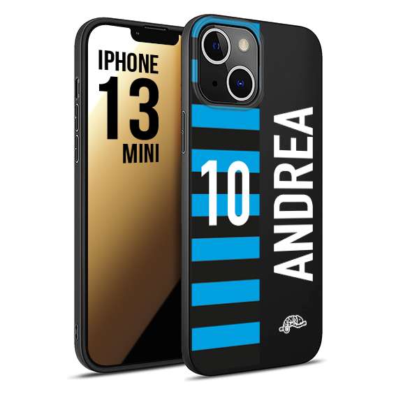 CUSTOMIZZA - Custodia cover nera morbida in tpu compatibile per iPhone 13 MINI personalizzata calcio football nome e numero calciatori nerazzurra