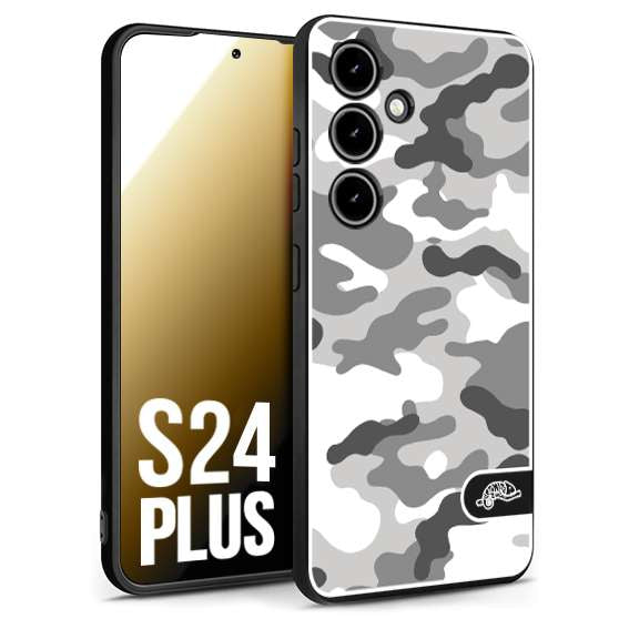 CUSTOMIZZA - Custodia cover nera morbida in tpu compatibile per Samsung S24 PLUS camouflage mimetico militare bianco white