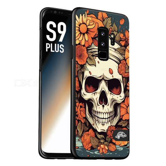 CUSTOMIZZA - Custodia cover nera morbida in tpu compatibile per Samsung S9 PLUS teschio skull flowers fiori tattoo disegnato alta definizione