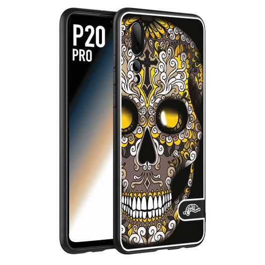 CUSTOMIZZA - Custodia cover nera morbida in tpu compatibile per Huawei P20 PRO teschio messicano Mexican skull nero giallo