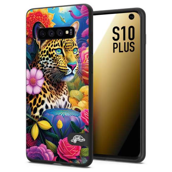 CUSTOMIZZA - Custodia cover nera morbida in tpu compatibile per Samsung S10 PLUS fiori astratti donna flower fantasia leopardo ghepardo animali colorati