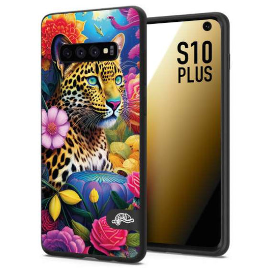 CUSTOMIZZA - Custodia cover nera morbida in tpu compatibile per Samsung S10 PLUS fiori astratti donna flower fantasia leopardo ghepardo animali colorati