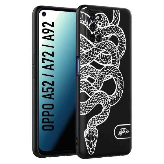 CUSTOMIZZA - Custodia cover nera morbida in tpu compatibile per Oppo A52 - A72 - A92 serpente snake bianco a rilievo disegnato tattoo tatuaggio