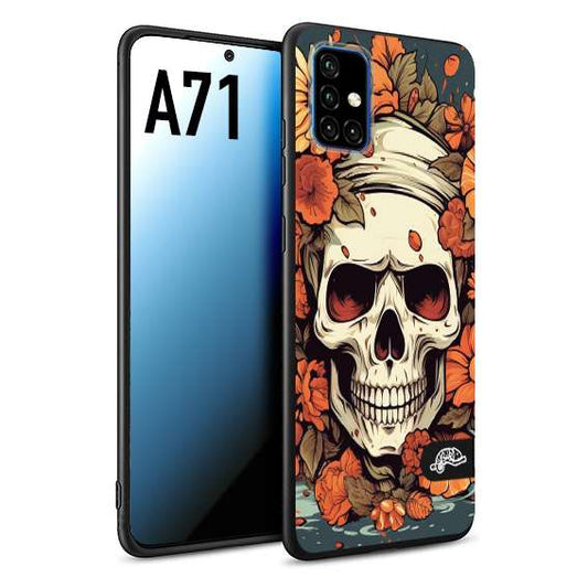 CUSTOMIZZA - Custodia cover nera morbida in tpu compatibile per Samsung A71 teschio skull flowers fiori tattoo disegnato alta definizione