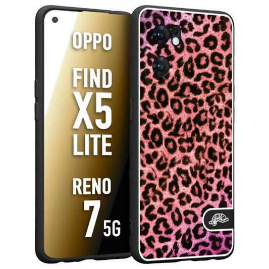 CUSTOMIZZA - Custodia cover nera morbida in tpu compatibile per Oppo Reno 7 - Find X5 LITE leopardato maculato donna rosa leopard