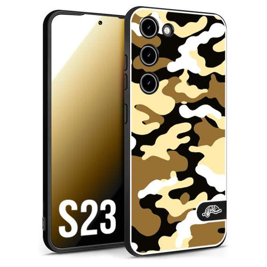 CUSTOMIZZA - Custodia cover nera morbida in tpu compatibile per Samsung S23 camouflage mimetico militare giallo desert brown