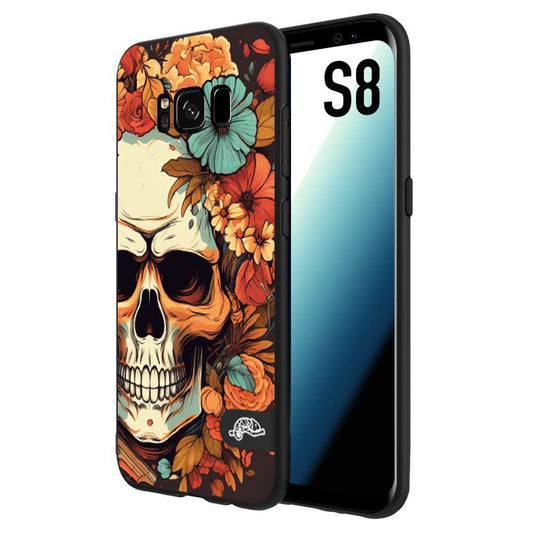 CUSTOMIZZA - Custodia cover nera morbida in tpu compatibile per Samsung S8 teschio skull flowers fiori autunnali arancio celeste tattoo