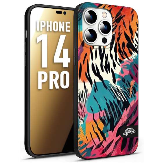 CUSTOMIZZA - Custodia cover nera morbida in tpu compatibile per iPhone 14 PRO leopardato maculato tigrato tiger colorata summer color