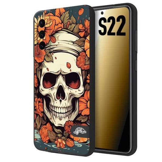 CUSTOMIZZA - Custodia cover nera morbida in tpu compatibile per Samsung S22 teschio skull flowers fiori tattoo disegnato alta definizione