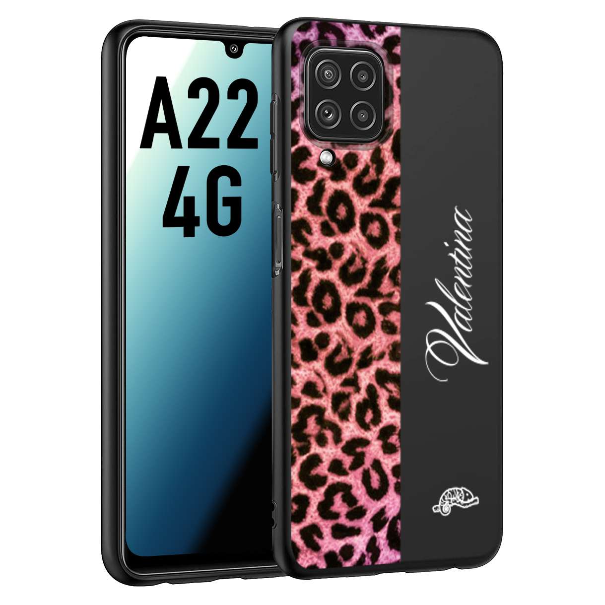 CUSTOMIZZA - Custodia cover nera morbida in tpu compatibile per Samsung A22 4G leopardato rosa fucsia personalizzata nome iniziali