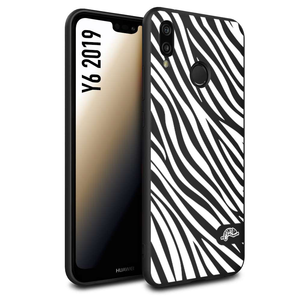 CUSTOMIZZA - Custodia cover nera morbida in tpu compatibile per Huawei Y6 2019 zebrata maculata a rilievo soft touch donna bianca