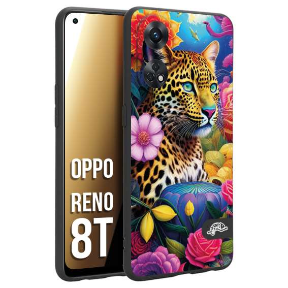 CUSTOMIZZA - Custodia cover nera morbida in tpu compatibile per Oppo Reno 8T fiori astratti donna flower fantasia leopardo ghepardo animali colorati