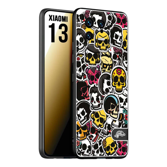 CUSTOMIZZA - Custodia cover nera morbida in tpu compatibile per Xiaomi 13 sticker bomb teschi colorati adesivi skulls skater snowboard