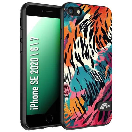 CUSTOMIZZA - Custodia cover nera morbida in tpu compatibile per iPhone 7 - 8 - SE 2020 / 2022 leopardato maculato tigrato tiger colorata summer color